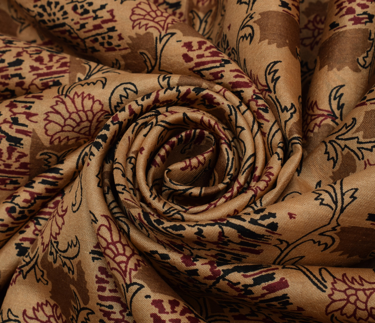 Sushila Vintage Light Brown Saree Pure Silk Printed Floral Soft Craft Fabric