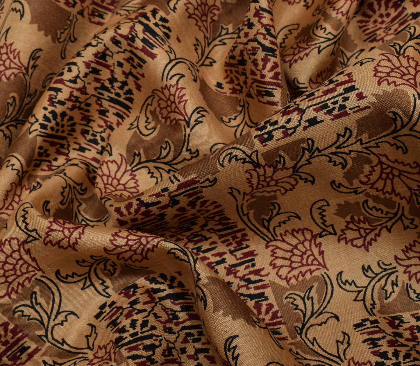 Sushila Vintage Light Brown Saree Pure Silk Printed Floral Soft Craft Fabric