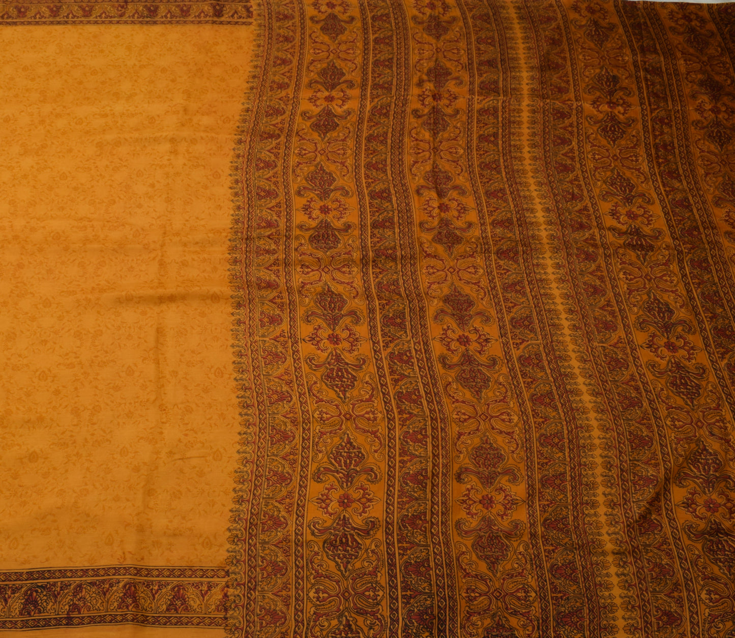 Sushila Vintage Mustard Saree 100% Pure Silk Printed Floral Soft Craft Fabric