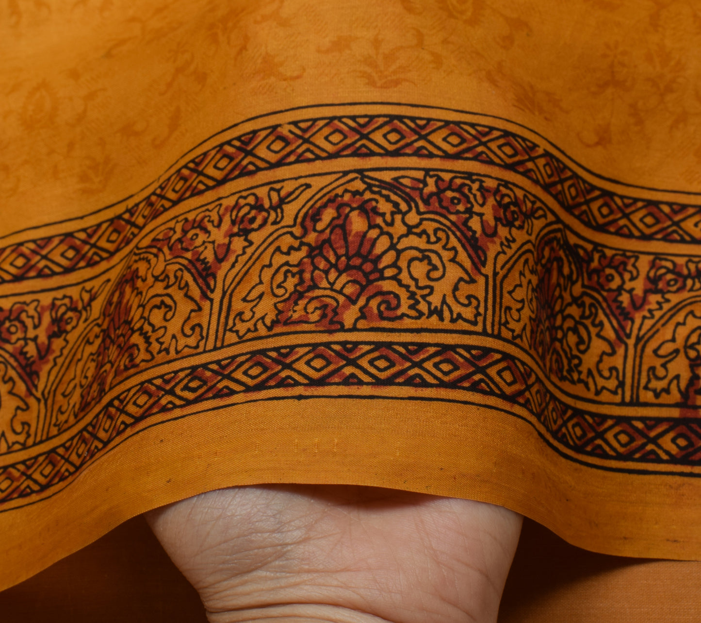 Sushila Vintage Mustard Saree 100% Pure Silk Printed Floral Soft Craft Fabric
