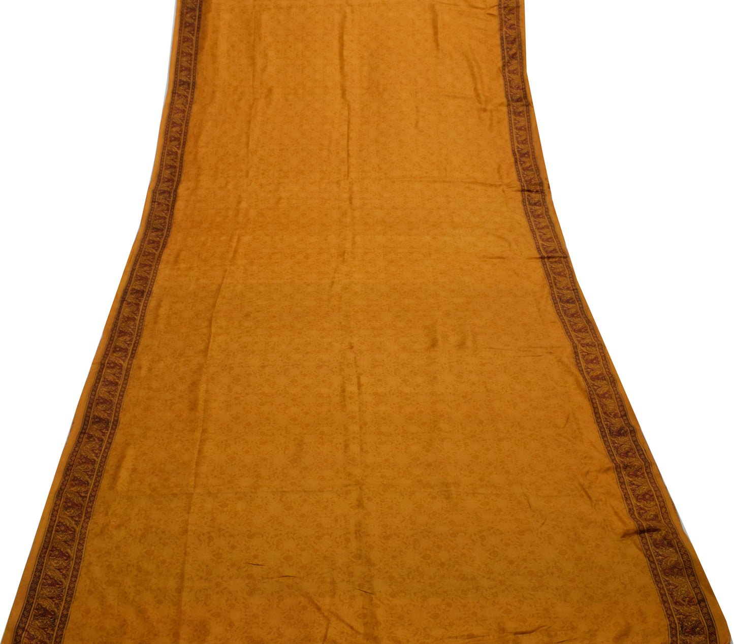Sushila Vintage Mustard Saree 100% Pure Silk Printed Floral Soft Craft Fabric