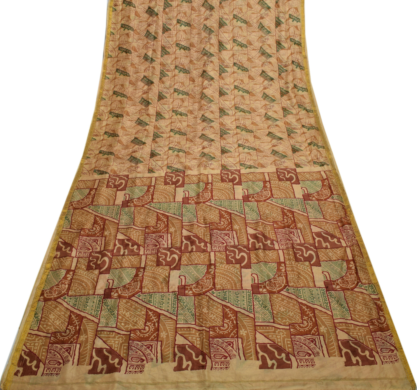 Sushila Vintage Light Brown Saree 100% Pure Silk Printed Soft Craft Sari Fabric