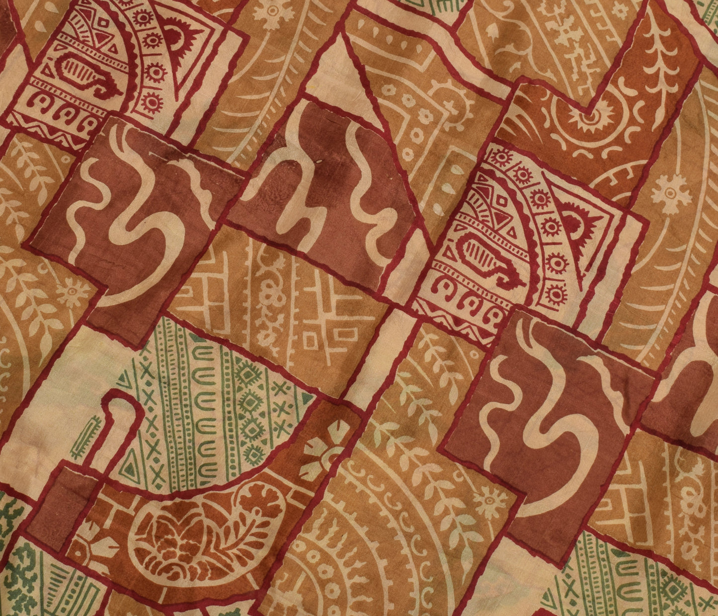 Sushila Vintage Light Brown Saree 100% Pure Silk Printed Soft Craft Sari Fabric