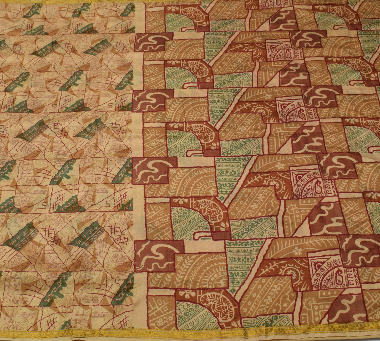 Sushila Vintage Light Brown Saree 100% Pure Silk Printed Soft Craft Sari Fabric