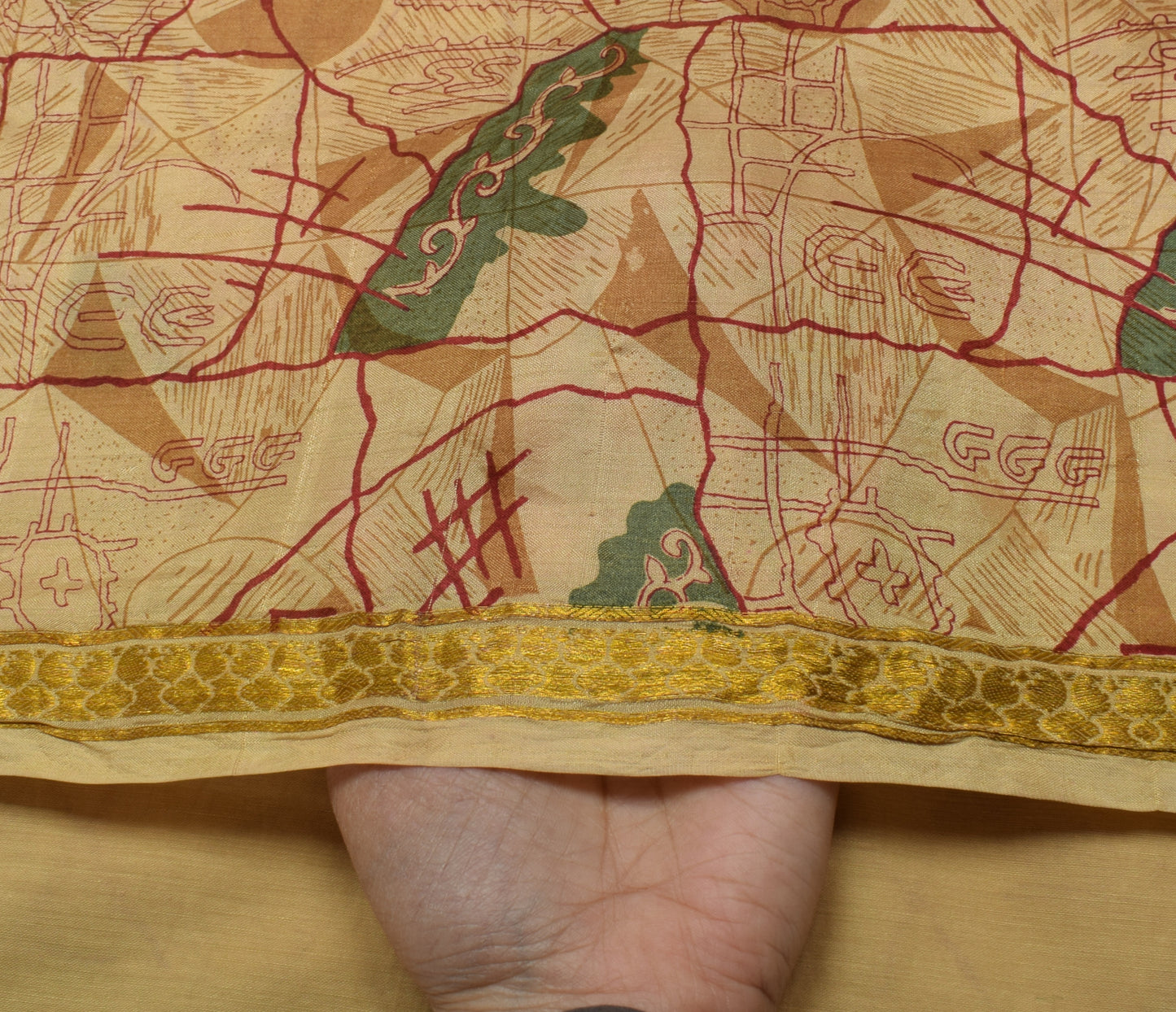 Sushila Vintage Light Brown Saree 100% Pure Silk Printed Soft Craft Sari Fabric