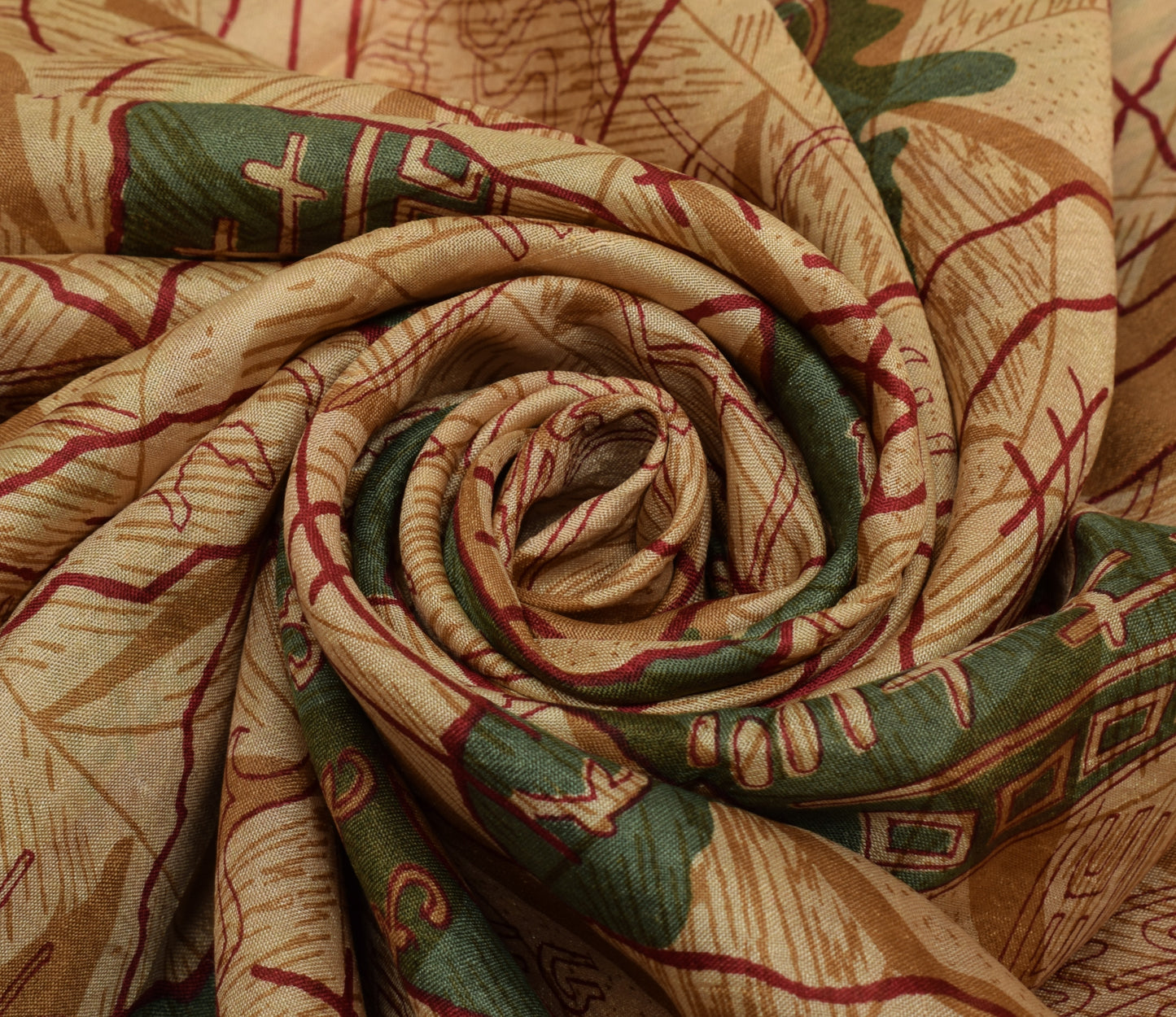 Sushila Vintage Light Brown Saree 100% Pure Silk Printed Soft Craft Sari Fabric