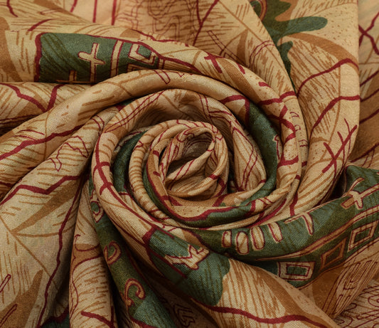 Sushila Vintage Light Brown Saree 100% Pure Silk Printed Soft Craft Sari Fabric