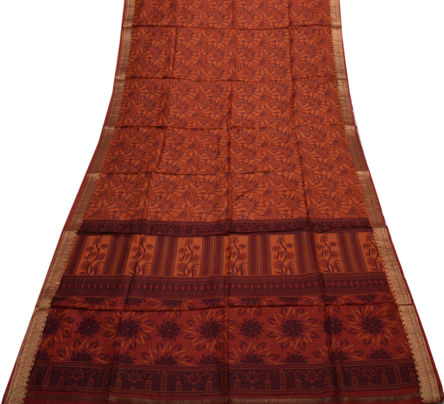 Sushila Vintage Indian Saree 100% Pure Silk Printed Floral Soft Craft Fabric