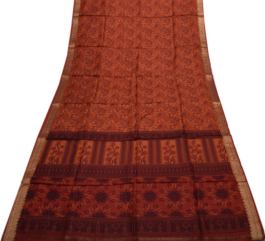 Sushila Vintage Indian Saree 100% Pure Silk Printed Floral Soft Craft Fabric
