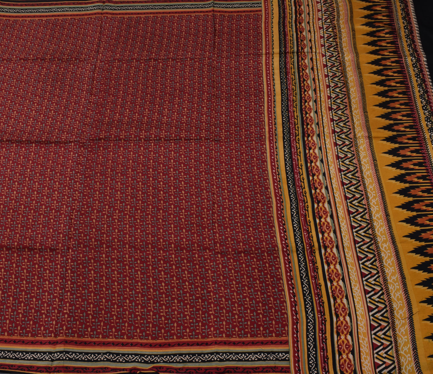 Sushila Vintage Maroon Saree 100% Pure Silk Printed Floral Soft Craft Fabric