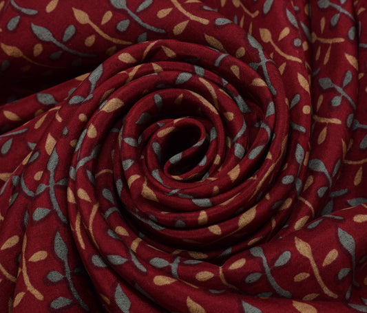 Sushila Vintage Maroon Saree 100% Pure Silk Printed Floral Soft Craft Fabric