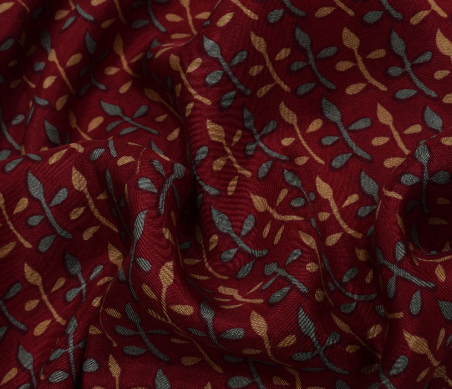 Sushila Vintage Maroon Saree 100% Pure Silk Printed Floral Soft Craft Fabric