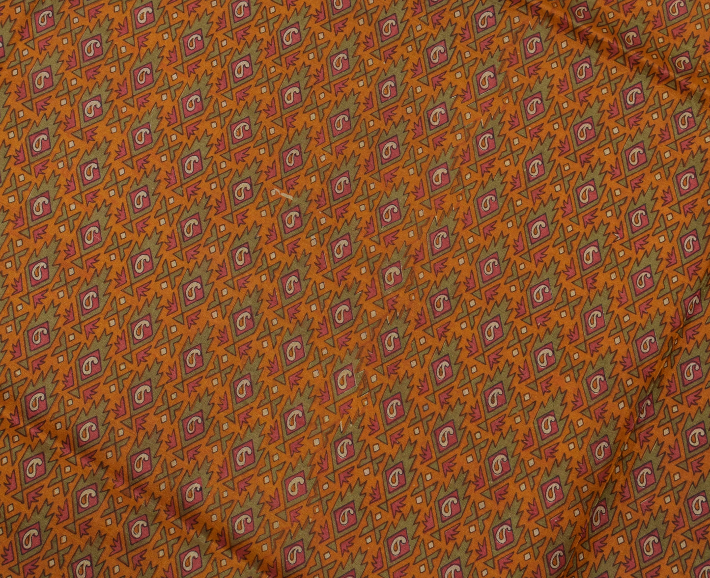 Sushila Vintage Brown Saree 100% Pure Silk Printed Paisley Soft Craft 5YD Fabric
