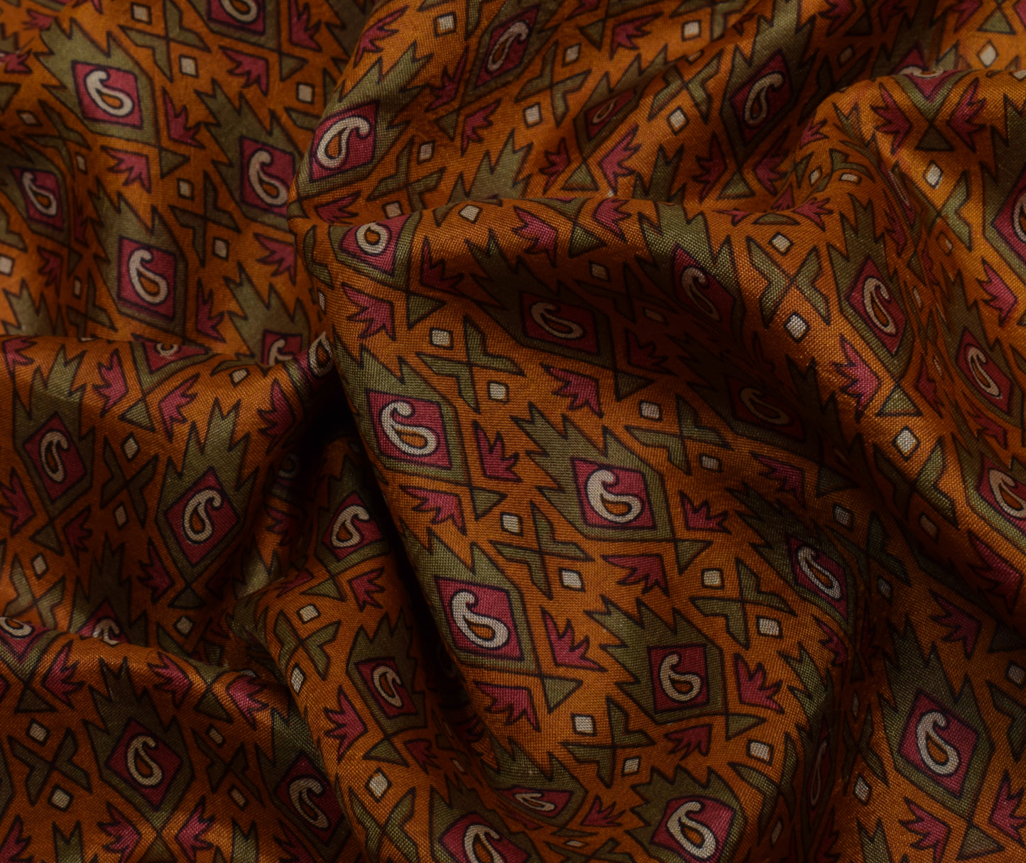 Sushila Vintage Brown Saree 100% Pure Silk Printed Paisley Soft Craft 5YD Fabric