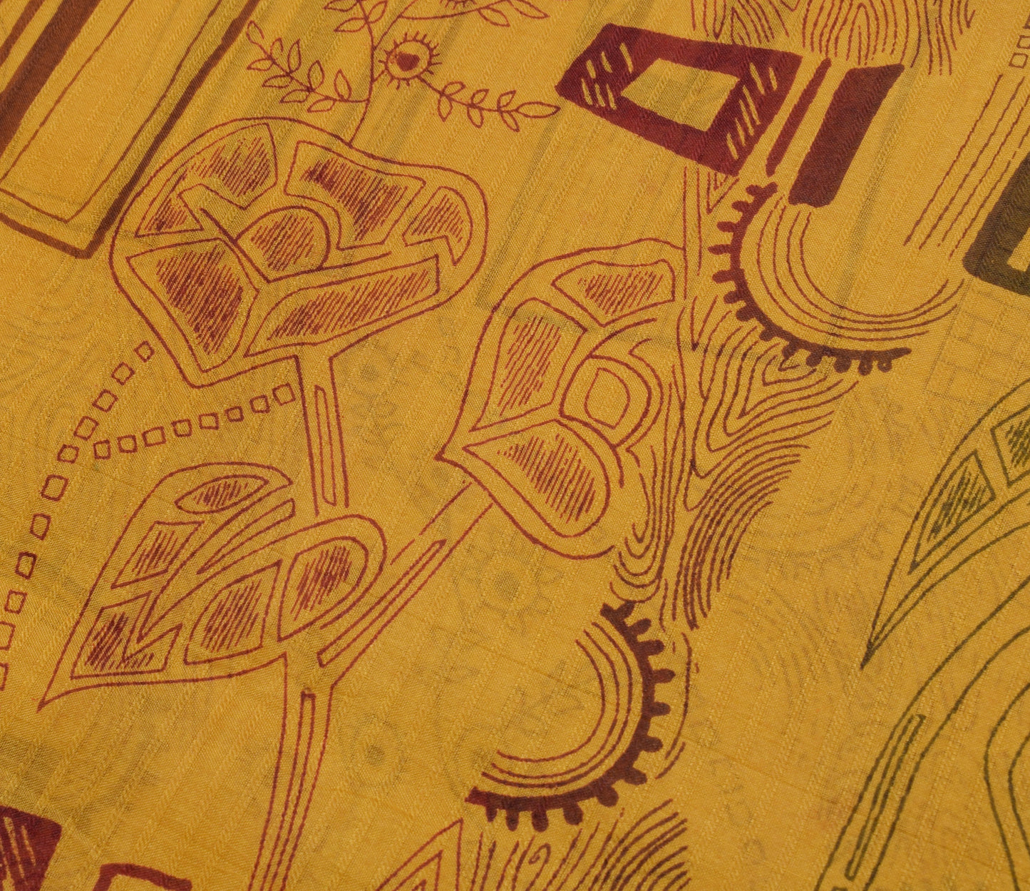 Sushila Vintage Mustard Saree 100% Pure Silk Printed 5 Yard Soft Craft Fabric