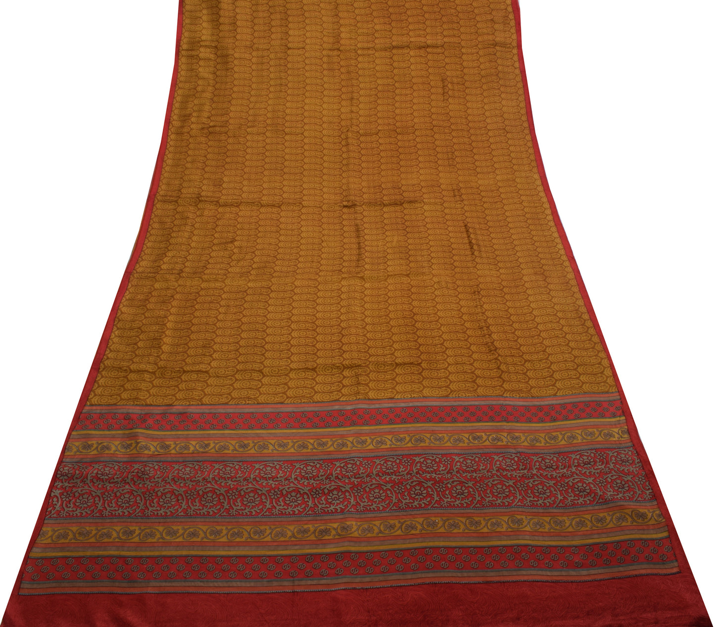 Sushila Vintage Brown Saree 100% Pure Silk Printed Paisley Soft Craft Fabric