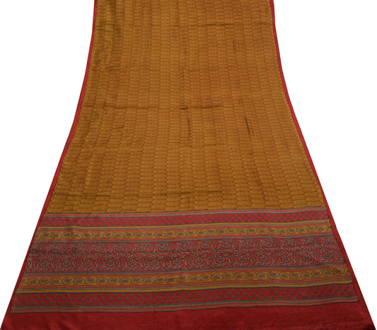 Sushila Vintage Brown Saree 100% Pure Silk Printed Paisley Soft Craft Fabric