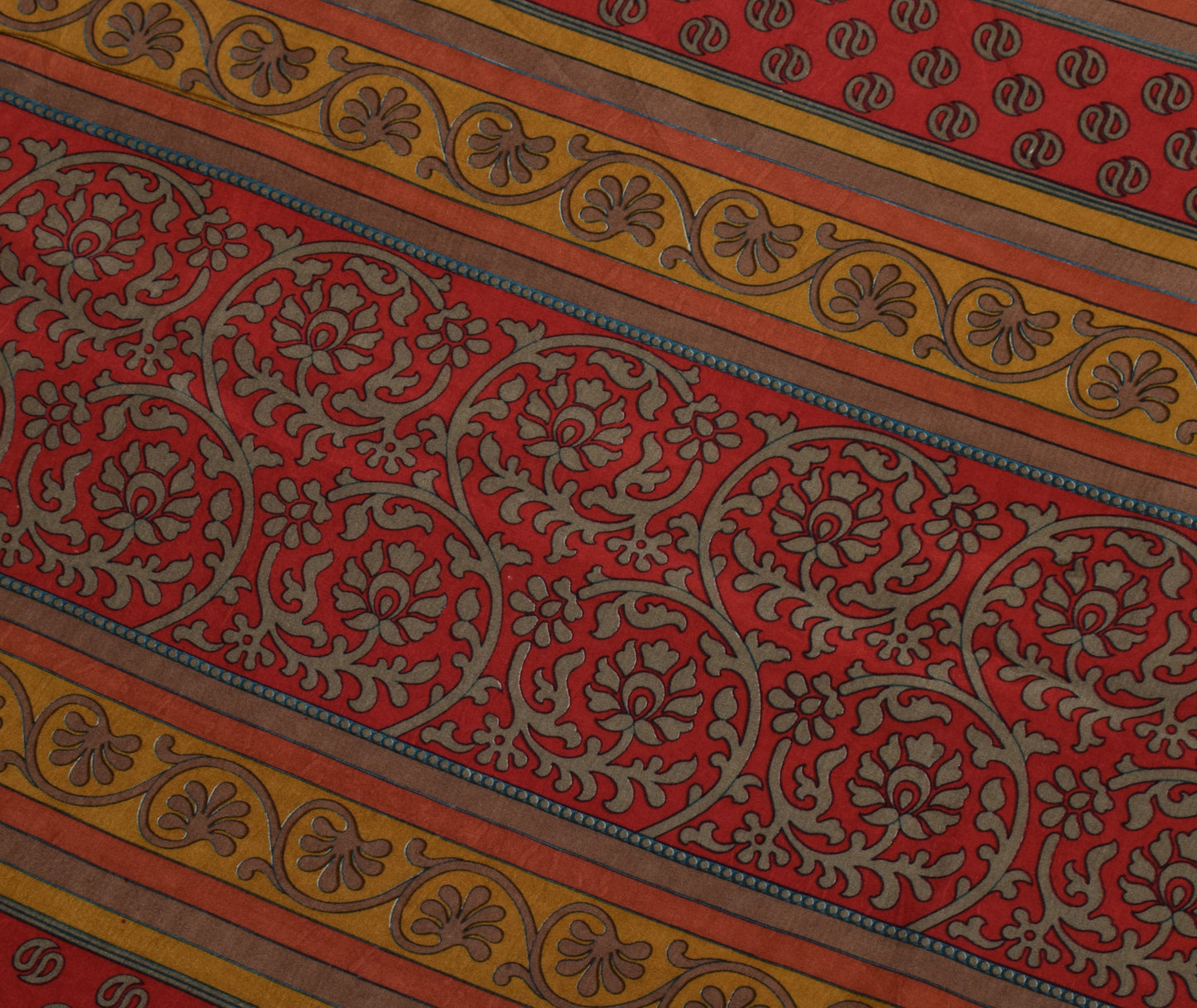 Sushila Vintage Brown Saree 100% Pure Silk Printed Paisley Soft Craft Fabric