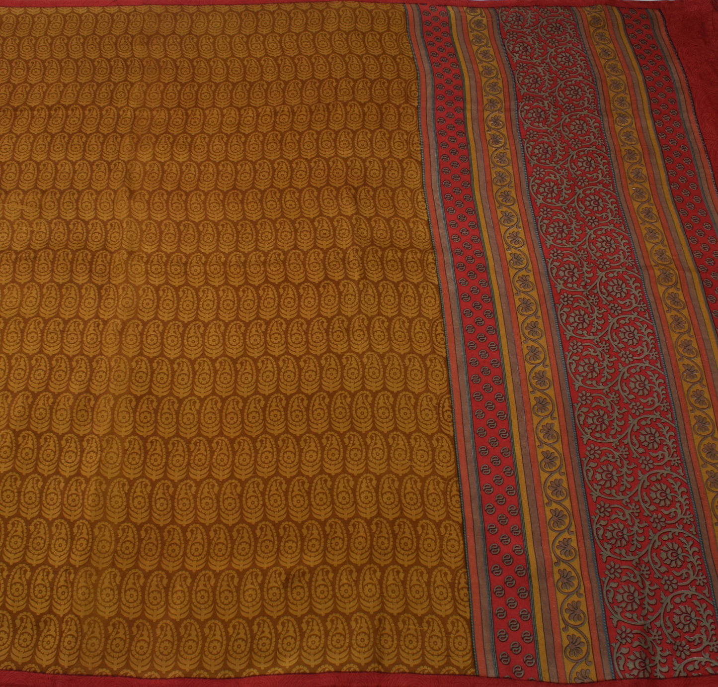 Sushila Vintage Brown Saree 100% Pure Silk Printed Paisley Soft Craft Fabric
