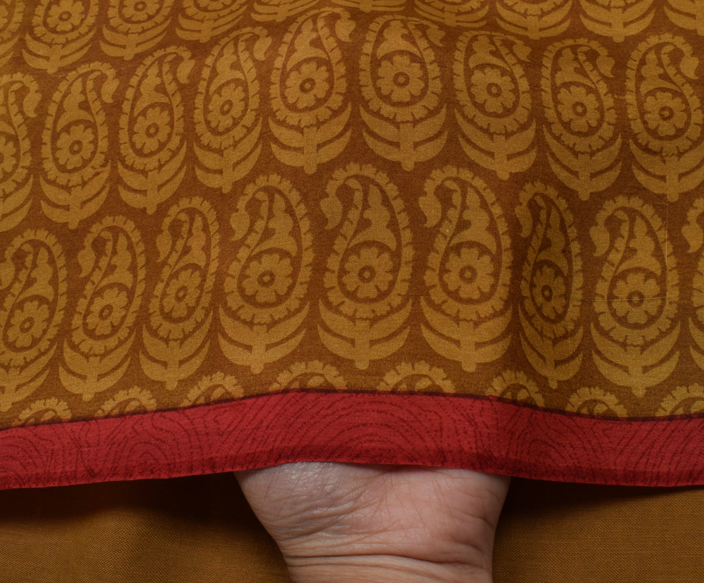 Sushila Vintage Brown Saree 100% Pure Silk Printed Paisley Soft Craft Fabric