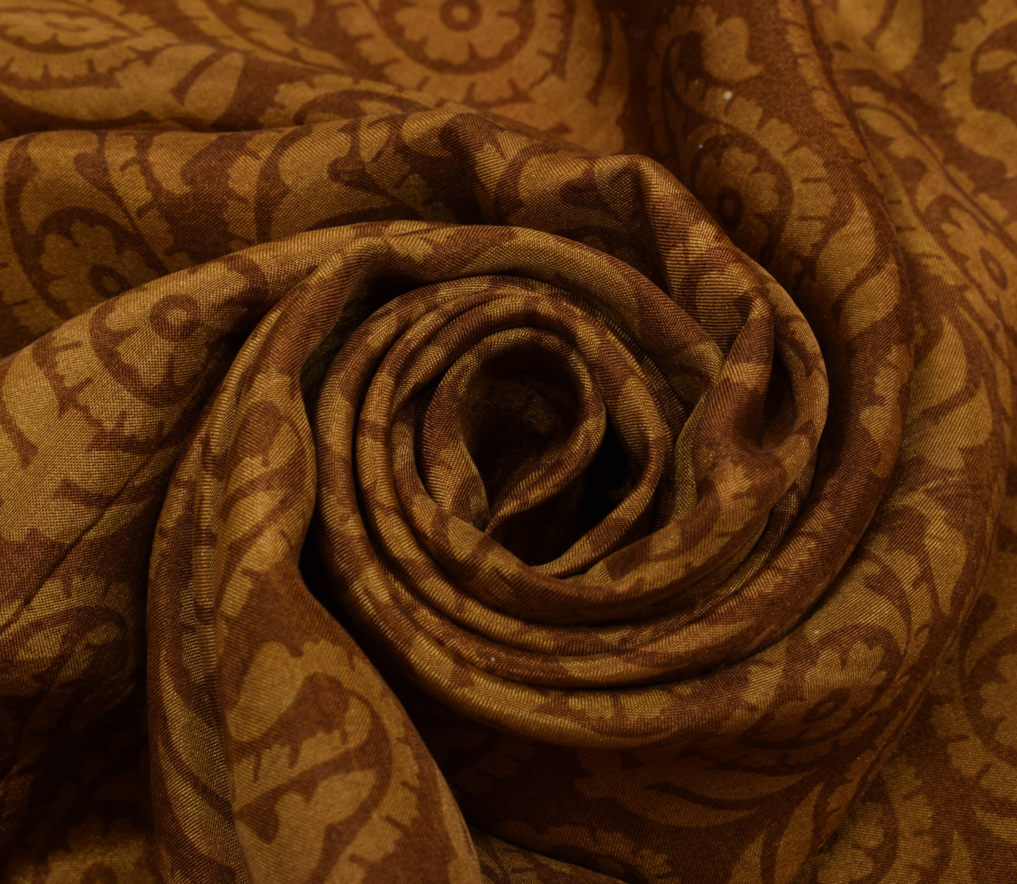 Sushila Vintage Brown Saree 100% Pure Silk Printed Paisley Soft Craft Fabric