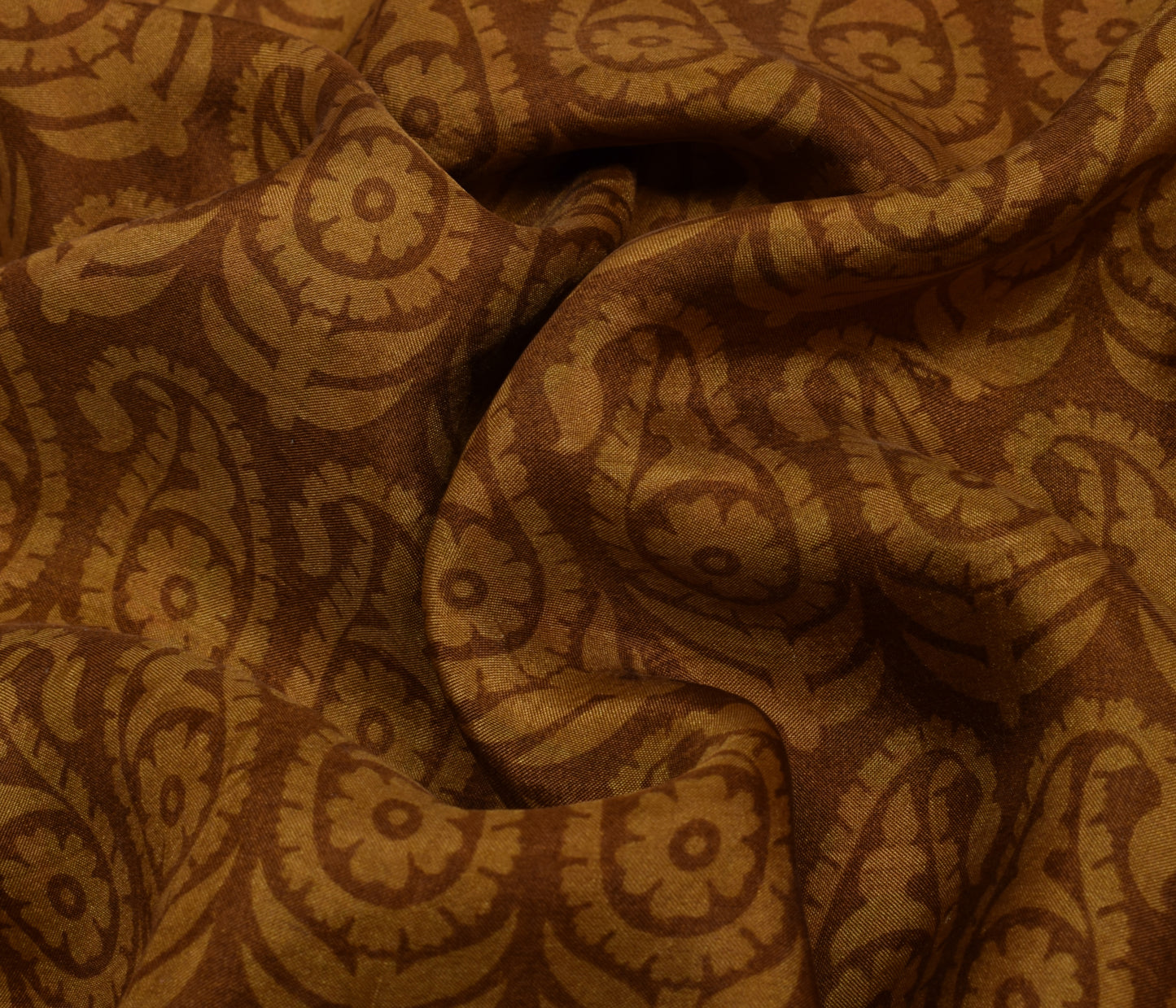 Sushila Vintage Brown Saree 100% Pure Silk Printed Paisley Soft Craft Fabric