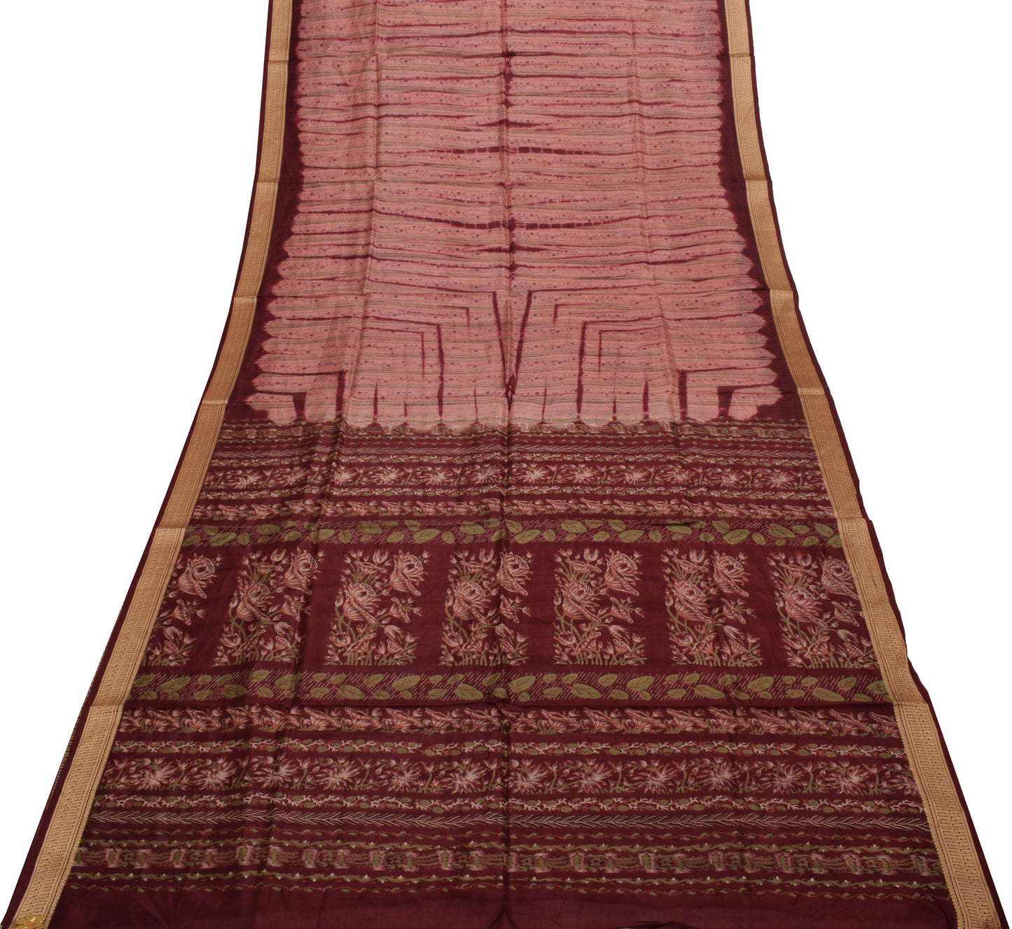 Sushila Vintage Indian Saree 100% Pure Silk Printed Floral Soft Craft Fabric