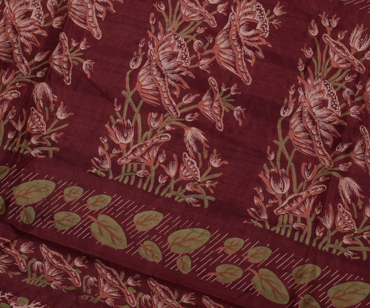 Sushila Vintage Indian Saree 100% Pure Silk Printed Floral Soft Craft Fabric