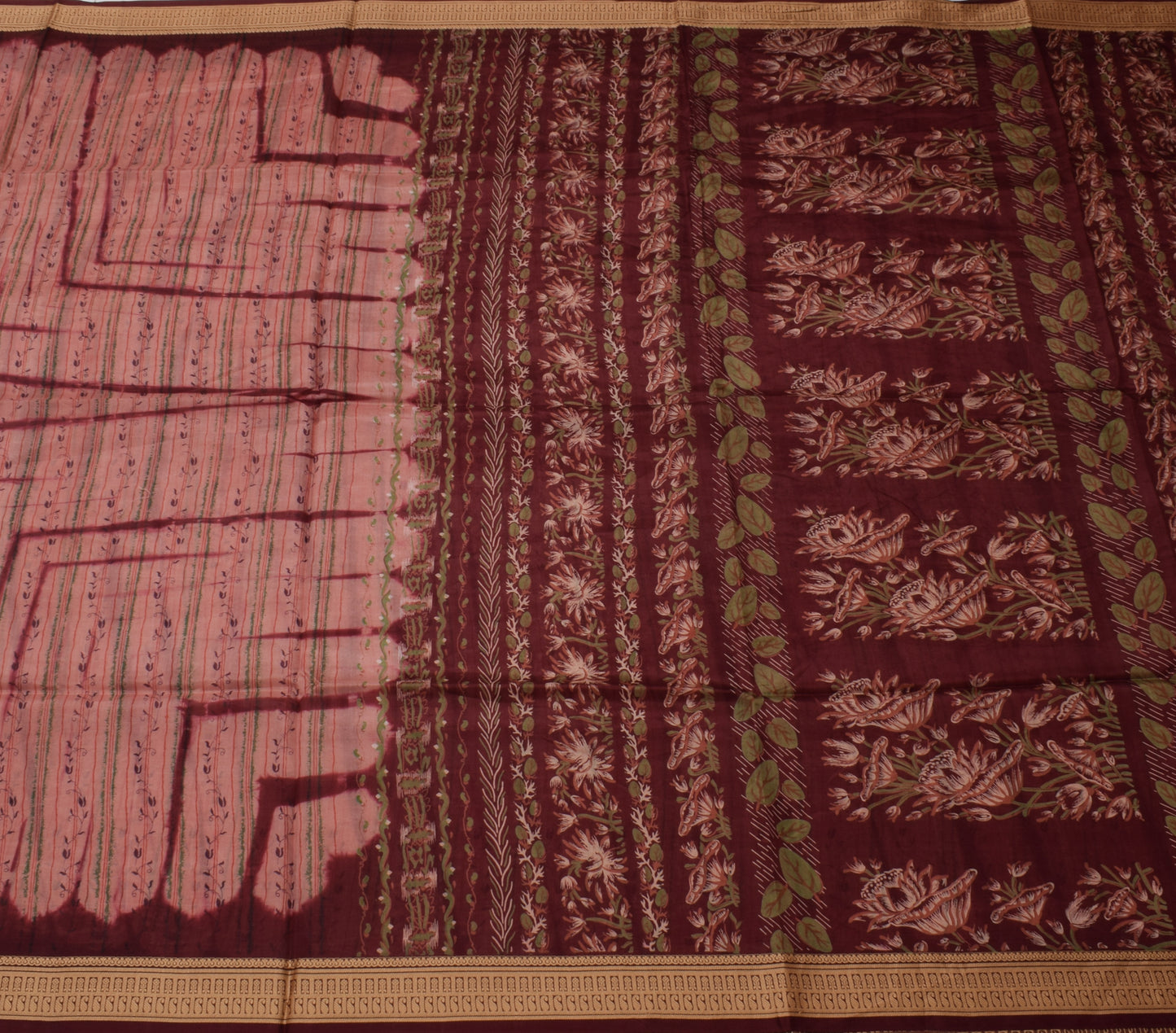 Sushila Vintage Indian Saree 100% Pure Silk Printed Floral Soft Craft Fabric