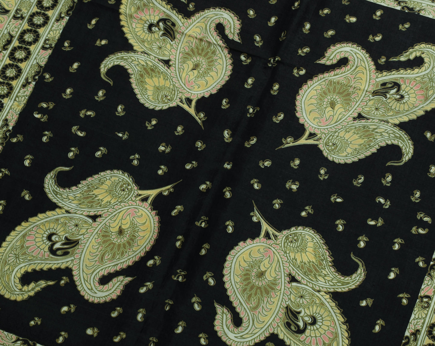 Sushila Vintage Green Saree 100% Pure Silk Printed Floral Soft Craft 5 YD Fabric