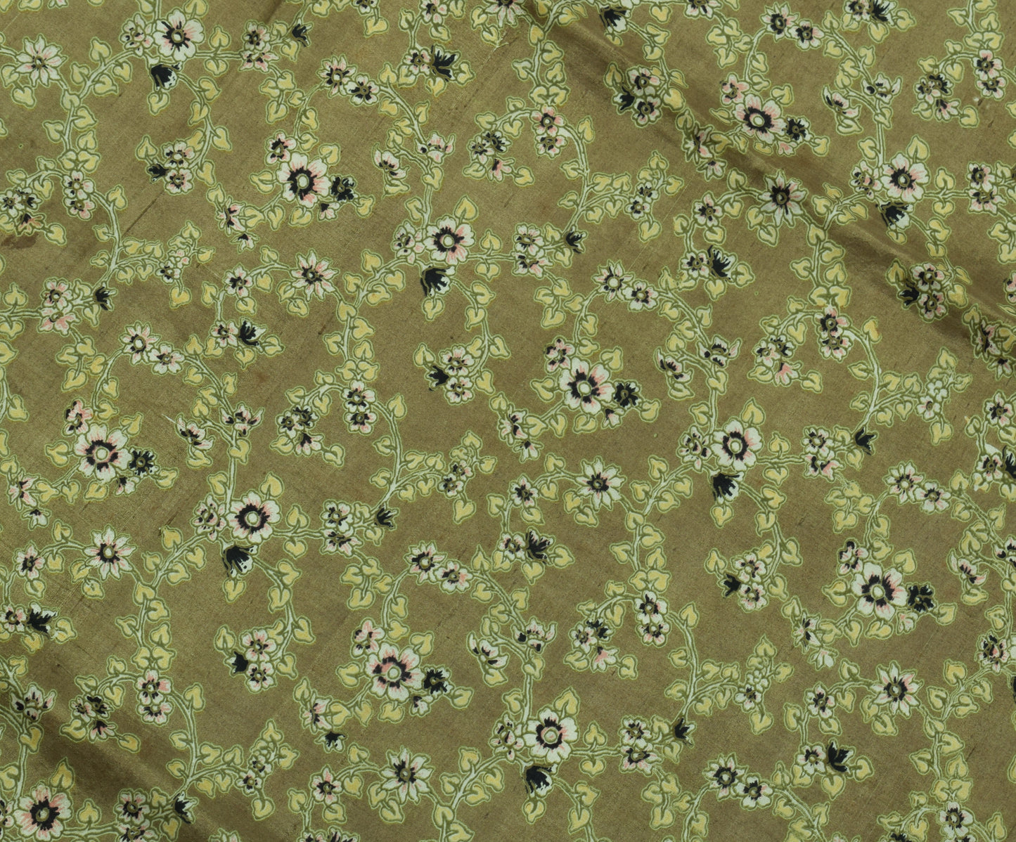 Sushila Vintage Green Saree 100% Pure Silk Printed Floral Soft Craft 5 YD Fabric
