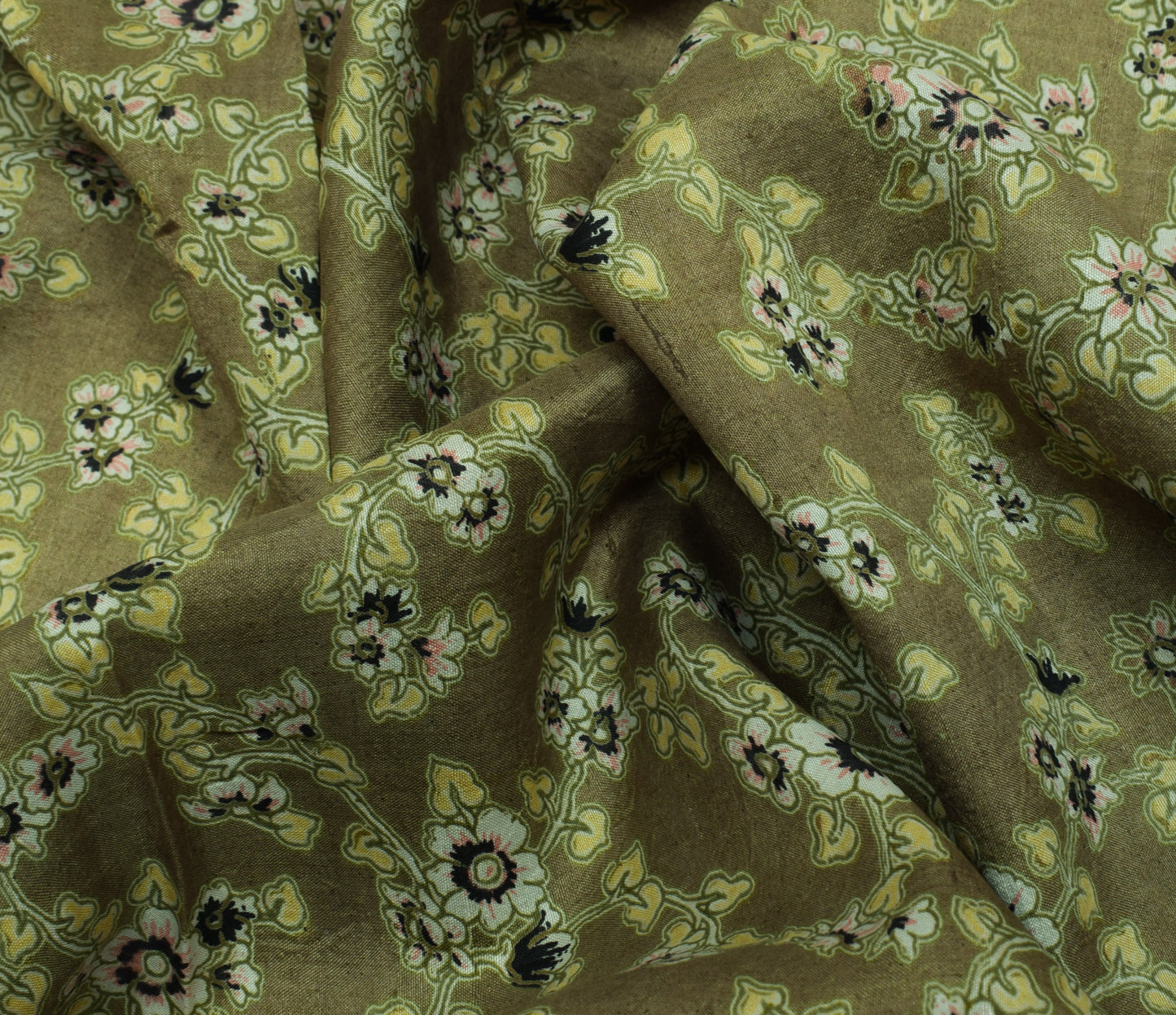 Sushila Vintage Green Saree 100% Pure Silk Printed Floral Soft Craft 5 YD Fabric
