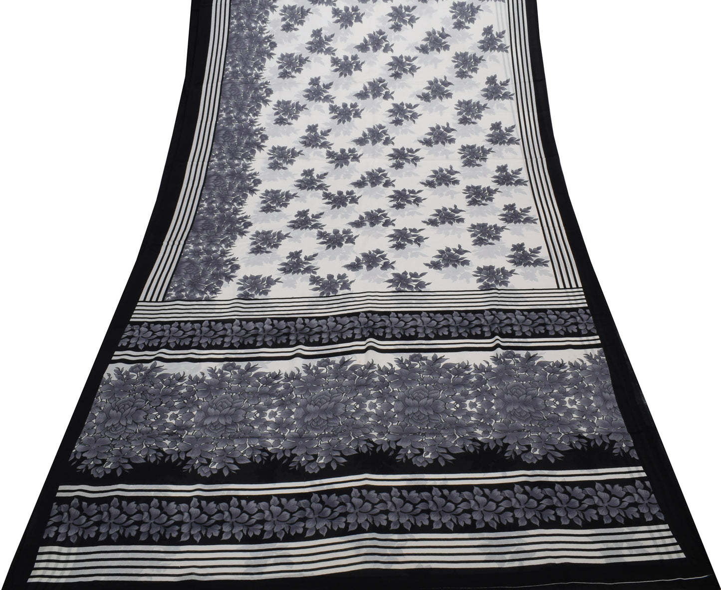 Sushila Vintage Off White Saree Blend Silk Printed Floral Soft Craft Fabric