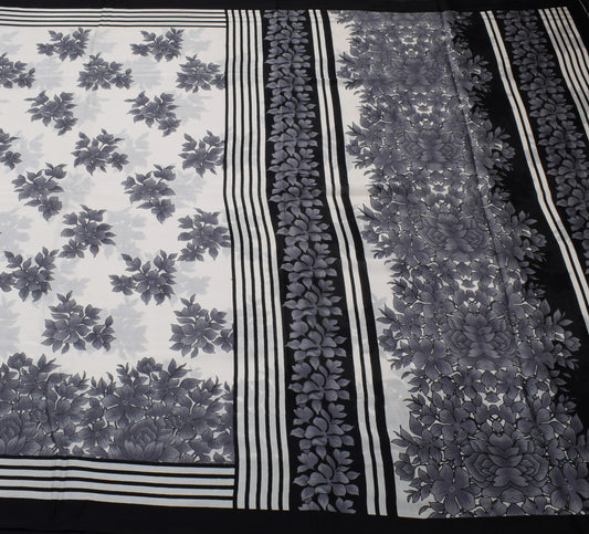 Sushila Vintage Off White Saree Blend Silk Printed Floral Soft Craft Fabric