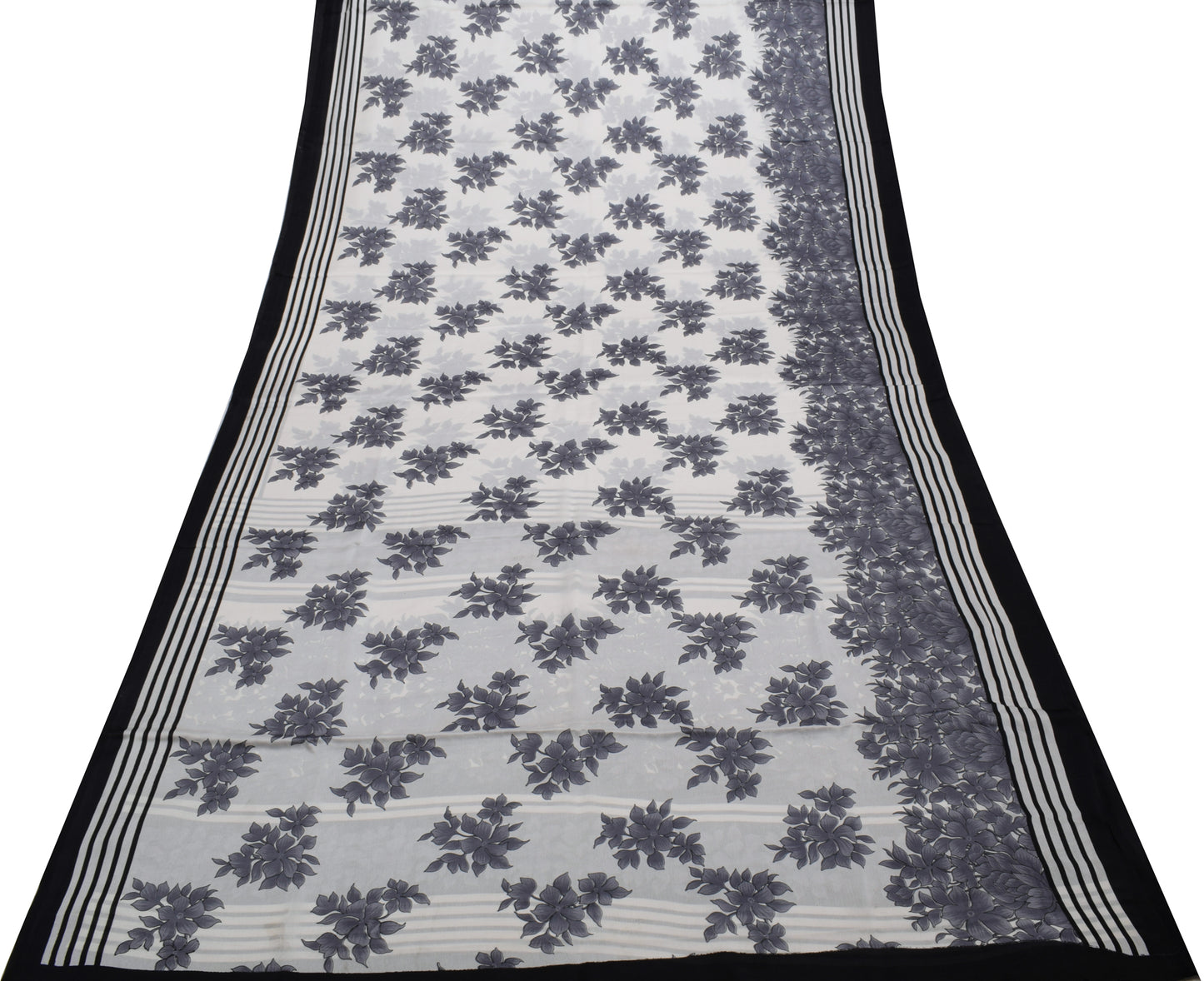Sushila Vintage Off White Saree Blend Silk Printed Floral Soft Craft Fabric