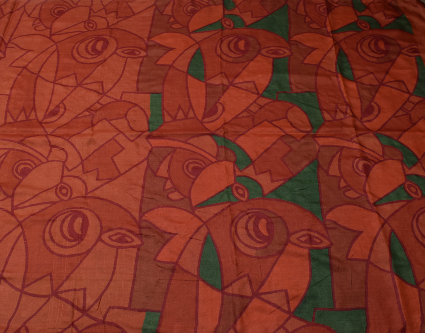 Sushila Vintage Dark Peach Saree Pure Silk Printed 5 Yard Soft Craft Fabric