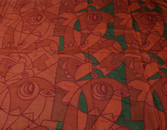 Sushila Vintage Dark Peach Saree Pure Silk Printed 5 Yard Soft Craft Fabric