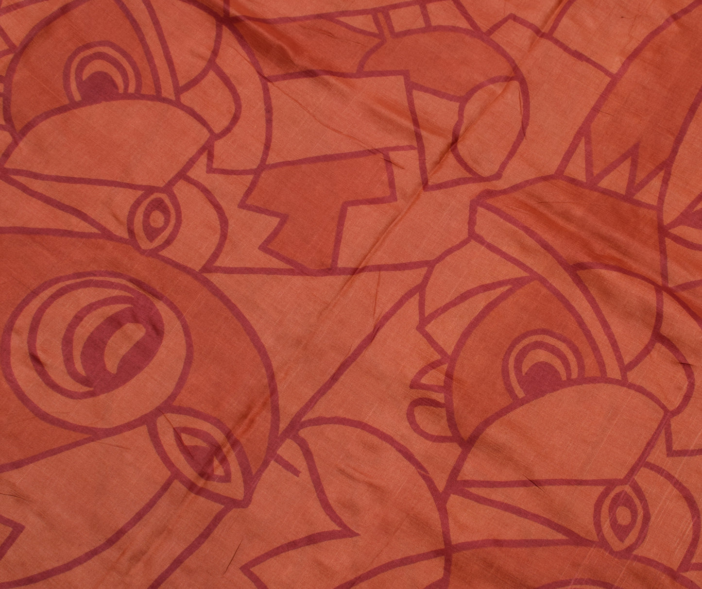 Sushila Vintage Dark Peach Saree Pure Silk Printed 5 Yard Soft Craft Fabric