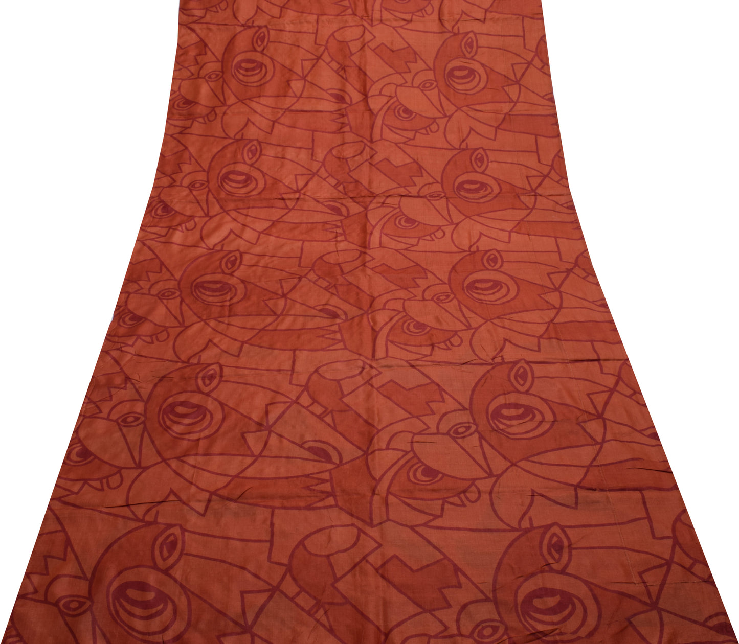Sushila Vintage Dark Peach Saree Pure Silk Printed 5 Yard Soft Craft Fabric