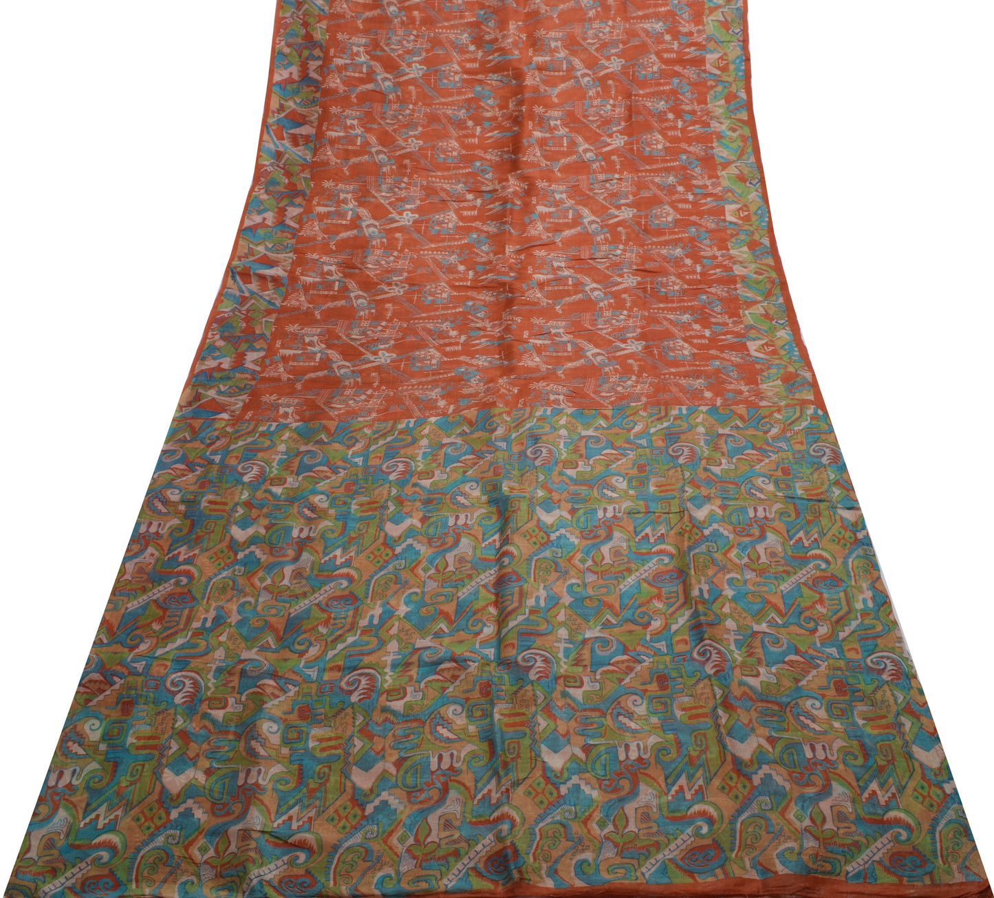 Sushila Vintage Indian Saree 100% Pure Silk Printed 5 Yard Craft Sari Fabric