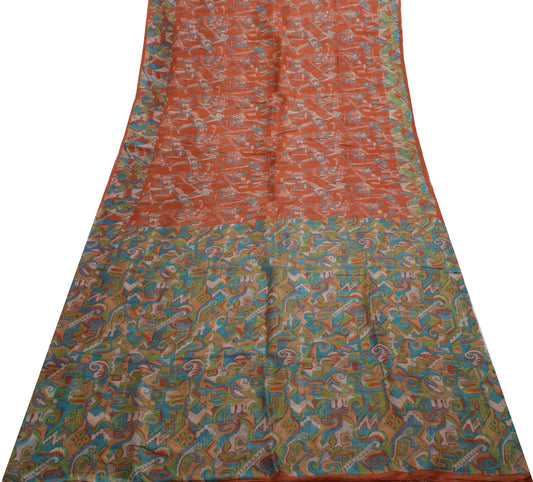 Sushila Vintage Indian Saree 100% Pure Silk Printed 5 Yard Craft Sari Fabric