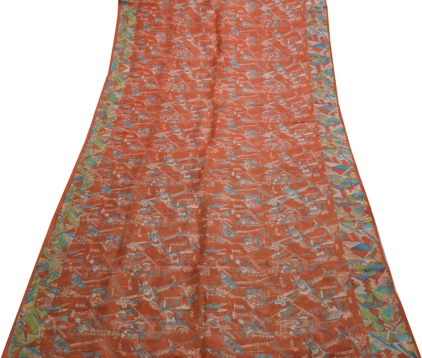 Sushila Vintage Indian Saree 100% Pure Silk Printed 5 Yard Craft Sari Fabric