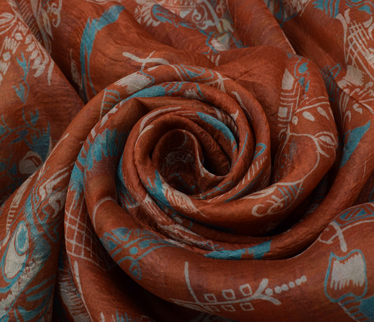 Sushila Vintage Indian Saree 100% Pure Silk Printed 5 Yard Craft Sari Fabric