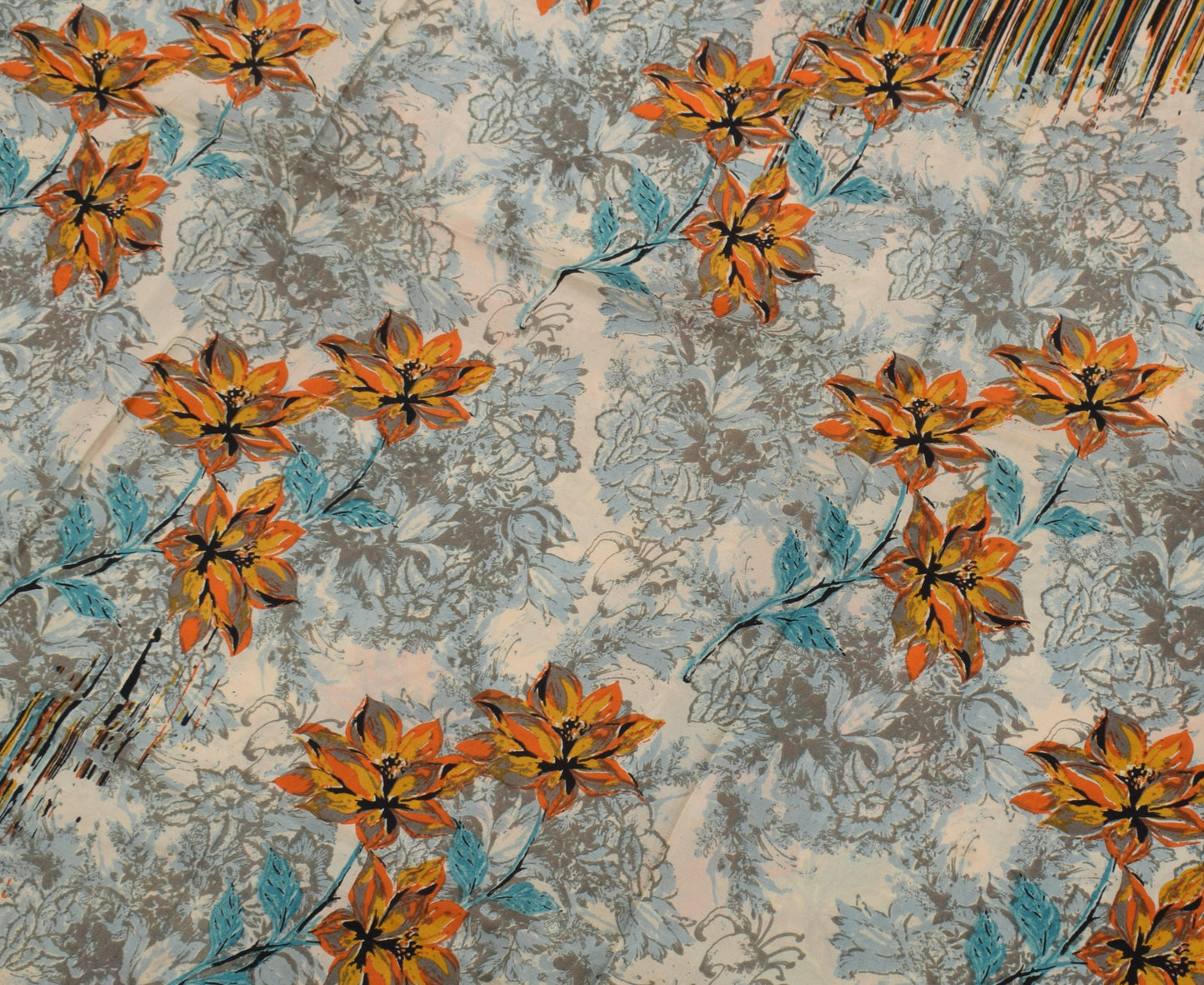 Sushila Vintage Cream Saree 100% Pure Silk Printed Floral Soft Craft Fabric