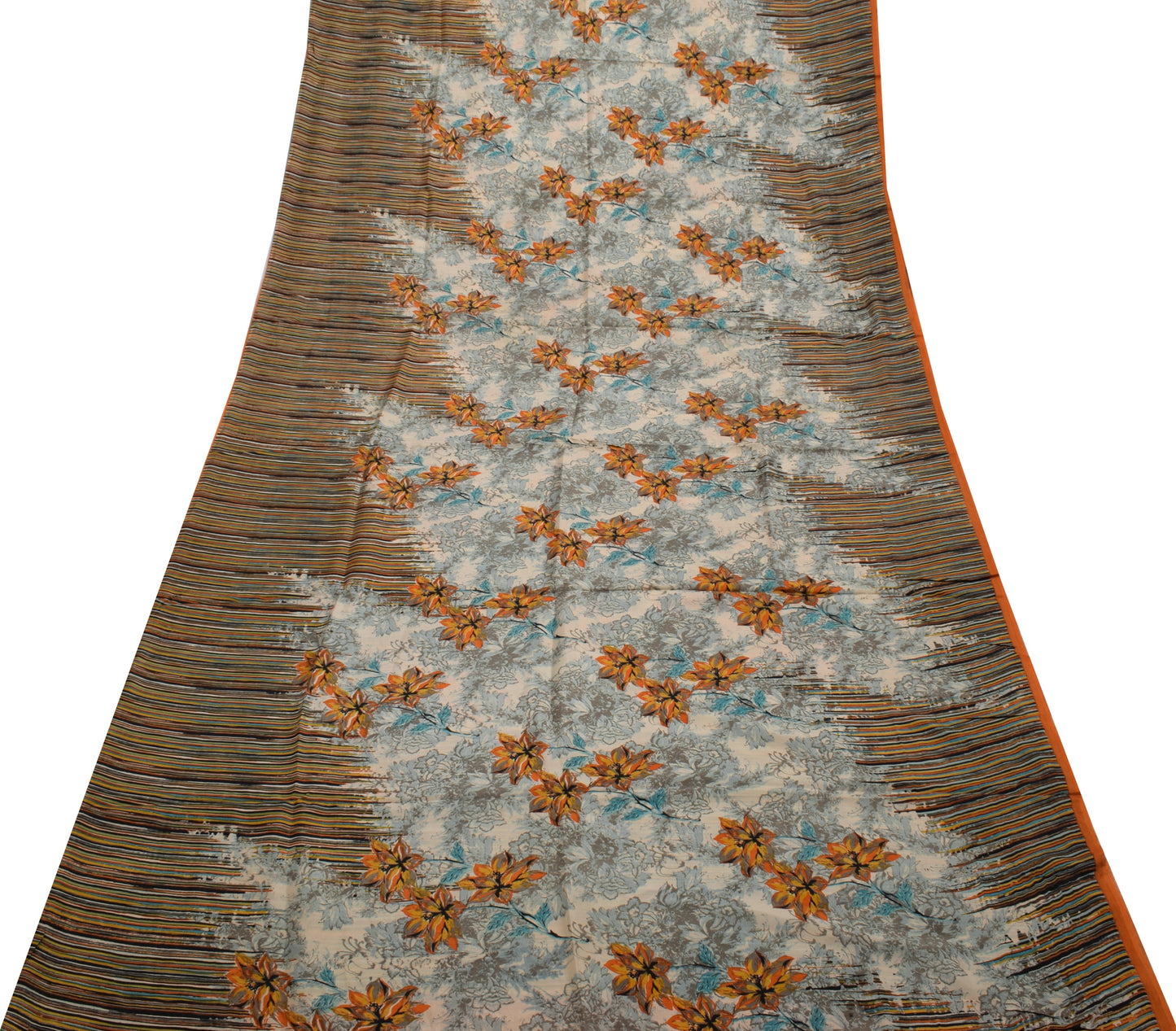 Sushila Vintage Cream Saree 100% Pure Silk Printed Floral Soft Craft Fabric
