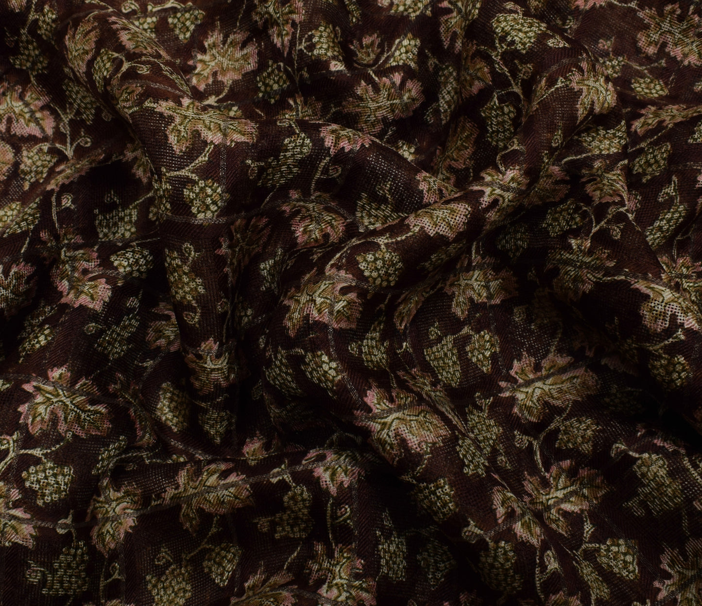 Sushila Vintage Btrown Saree 100% Pure Silk Printed Floral Soft Craft Fabric