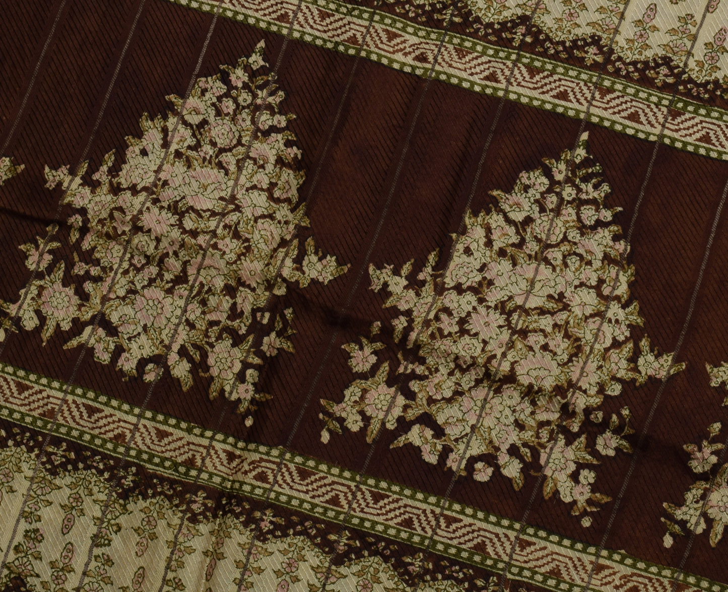 Sushila Vintage Btrown Saree 100% Pure Silk Printed Floral Soft Craft Fabric
