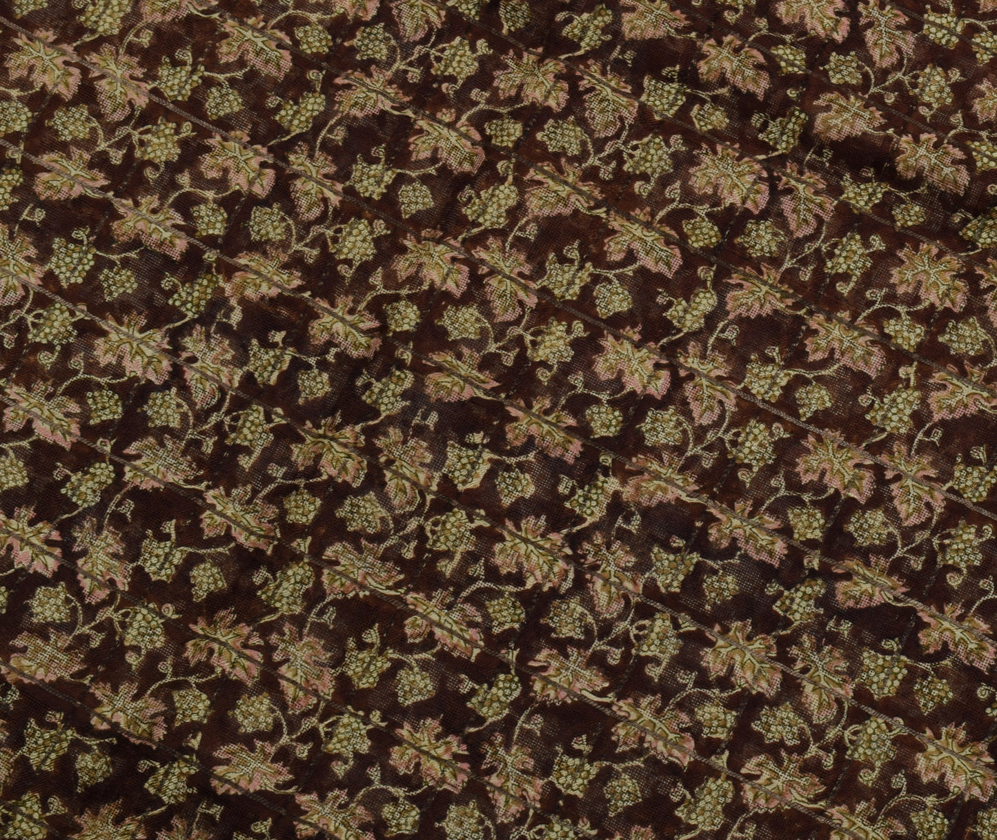 Sushila Vintage Btrown Saree 100% Pure Silk Printed Floral Soft Craft Fabric
