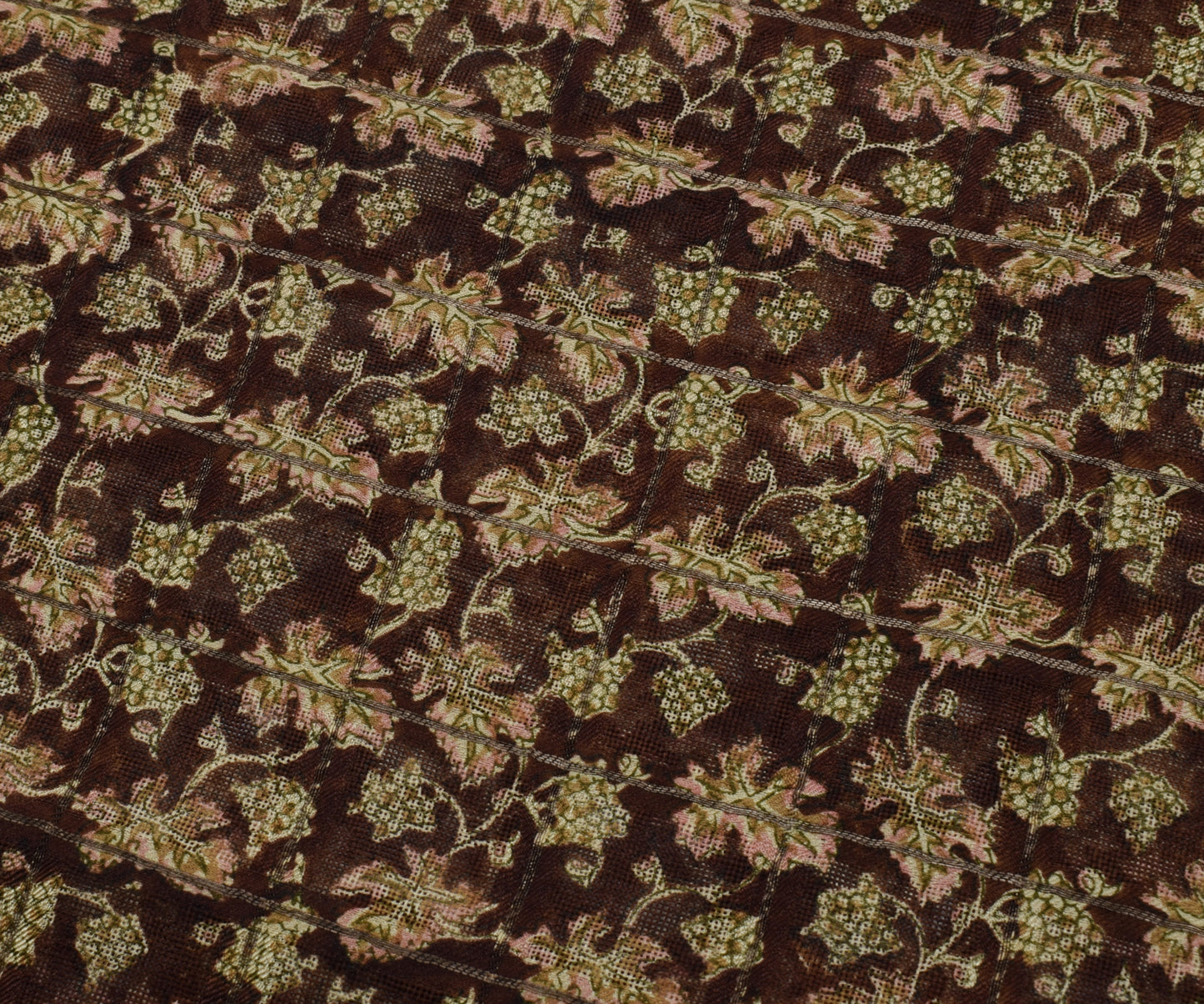 Sushila Vintage Btrown Saree 100% Pure Silk Printed Floral Soft Craft Fabric