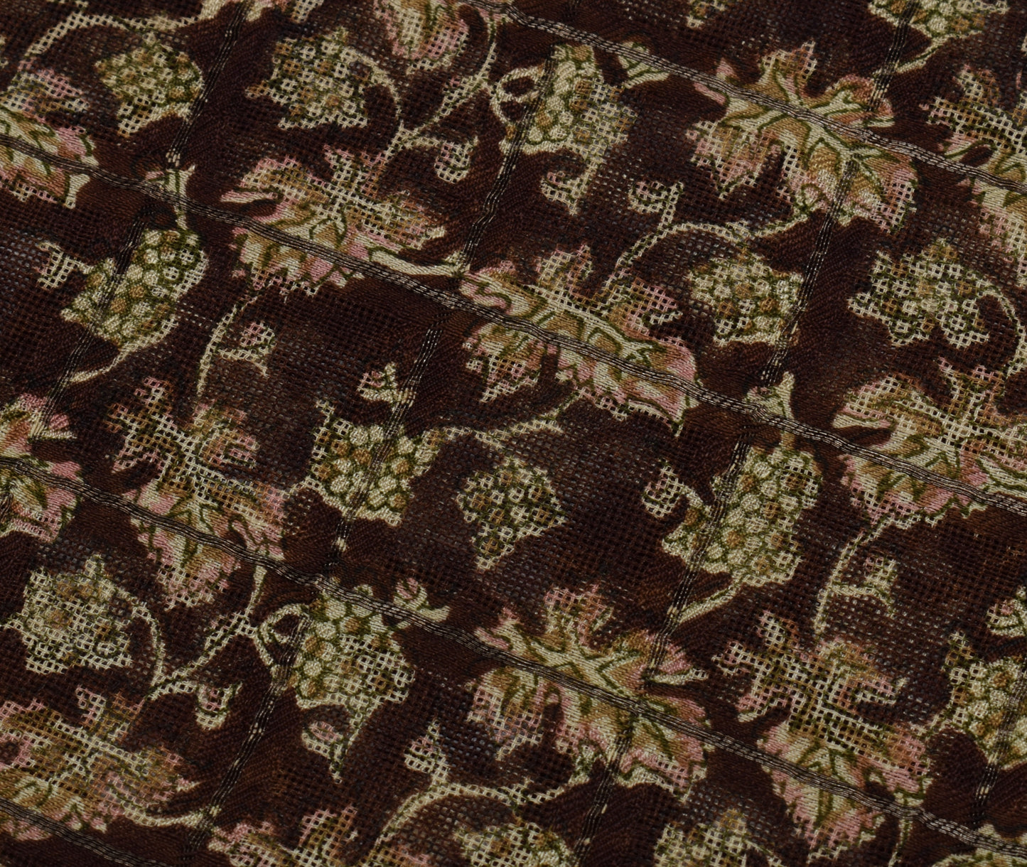 Sushila Vintage Btrown Saree 100% Pure Silk Printed Floral Soft Craft Fabric